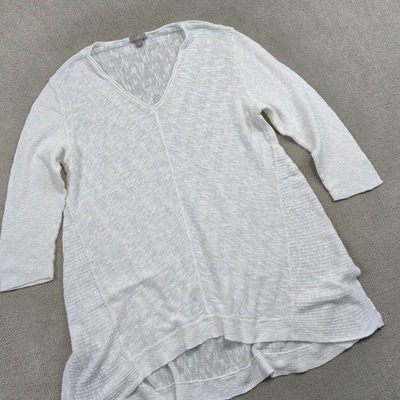 J. Jill Linen Blend Sweater Top Size M Women White V-Neck 3/4 Sleeve Coastal — photo 2